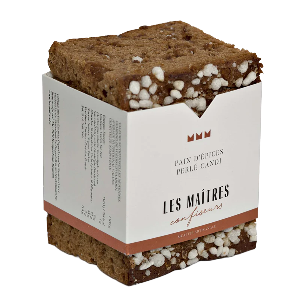 Peperkoek met parelkandij van Les Maîtres Confiseurs, voorgesneden verpakking van 220 gram
