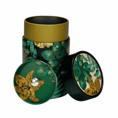 Theeblik voor losse thee Rustic Flower Green