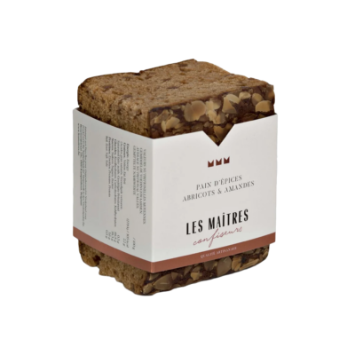 Peperkoek met abrikozen en amandelen van Les Maîtres Confiseurs, voorgesneden verpakking van 220 gram